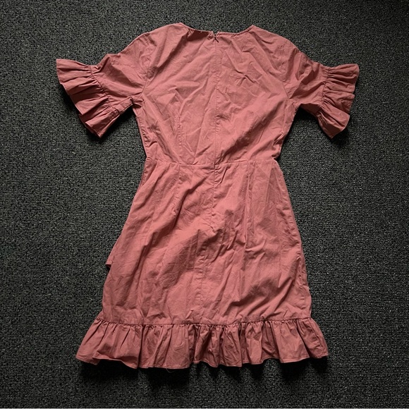 ENGLISH FACTORY Mauve Pink Ruffle Sleeve Flutter Mini A-Line High-Waist Dress S - Picture 5 of 16